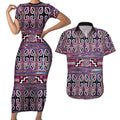 Maori Matariki Couples Matching Short Sleeve Bodycon Dress and Hawaiian Shirt Pink Galaxy Aesthetic Koru Art