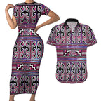 Maori Matariki Couples Matching Short Sleeve Bodycon Dress and Hawaiian Shirt Pink Galaxy Aesthetic Koru Art