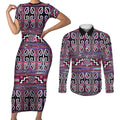 Maori Matariki Couples Matching Short Sleeve Bodycon Dress and Long Sleeve Button Shirt Pink Galaxy Aesthetic Koru Art