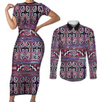Maori Matariki Couples Matching Short Sleeve Bodycon Dress and Long Sleeve Button Shirt Pink Galaxy Aesthetic Koru Art