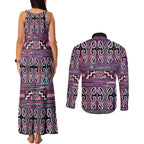 Maori Matariki Couples Matching Tank Maxi Dress and Long Sleeve Button Shirt Pink Galaxy Aesthetic Koru Art
