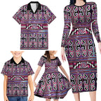 Maori Matariki Family Matching Long Sleeve Bodycon Dress and Hawaiian Shirt Pink Galaxy Aesthetic Koru Art