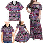 Maori Matariki Family Matching Off Shoulder Maxi Dress and Hawaiian Shirt Pink Galaxy Aesthetic Koru Art