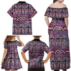 Maori Matariki Family Matching Off Shoulder Maxi Dress and Hawaiian Shirt Pink Galaxy Aesthetic Koru Art