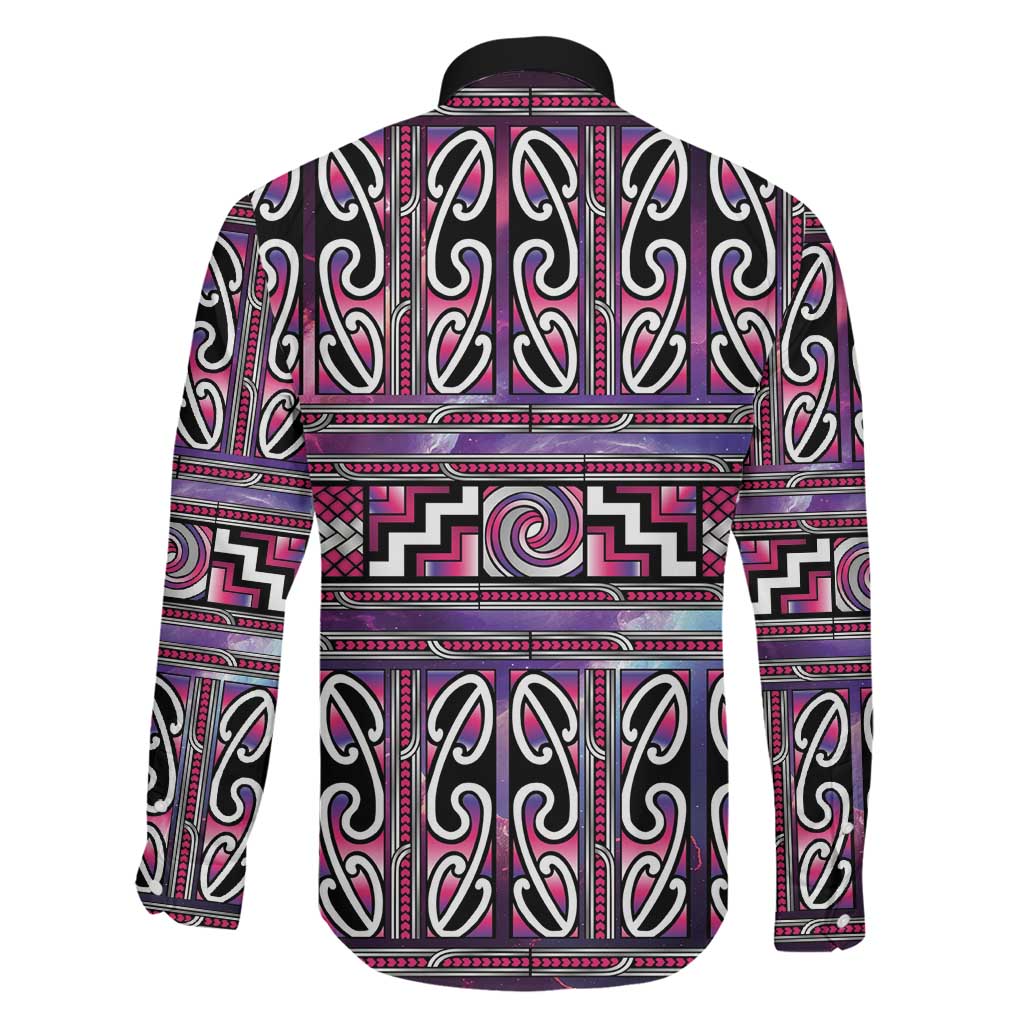 Maori Matariki Family Matching Off Shoulder Maxi Dress and Hawaiian Shirt Pink Galaxy Aesthetic Koru Art