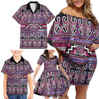 Maori Matariki Family Matching Off Shoulder Short Dress and Hawaiian Shirt Pink Galaxy Aesthetic Koru Art