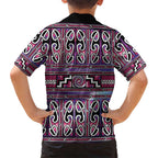 Maori Matariki Family Matching Off Shoulder Short Dress and Hawaiian Shirt Pink Galaxy Aesthetic Koru Art