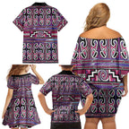 Maori Matariki Family Matching Off Shoulder Short Dress and Hawaiian Shirt Pink Galaxy Aesthetic Koru Art
