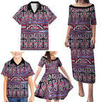 Maori Matariki Family Matching Puletasi and Hawaiian Shirt Pink Galaxy Aesthetic Koru Art