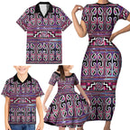 Maori Matariki Family Matching Short Sleeve Bodycon Dress and Hawaiian Shirt Pink Galaxy Aesthetic Koru Art