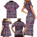 Maori Matariki Family Matching Short Sleeve Bodycon Dress and Hawaiian Shirt Pink Galaxy Aesthetic Koru Art