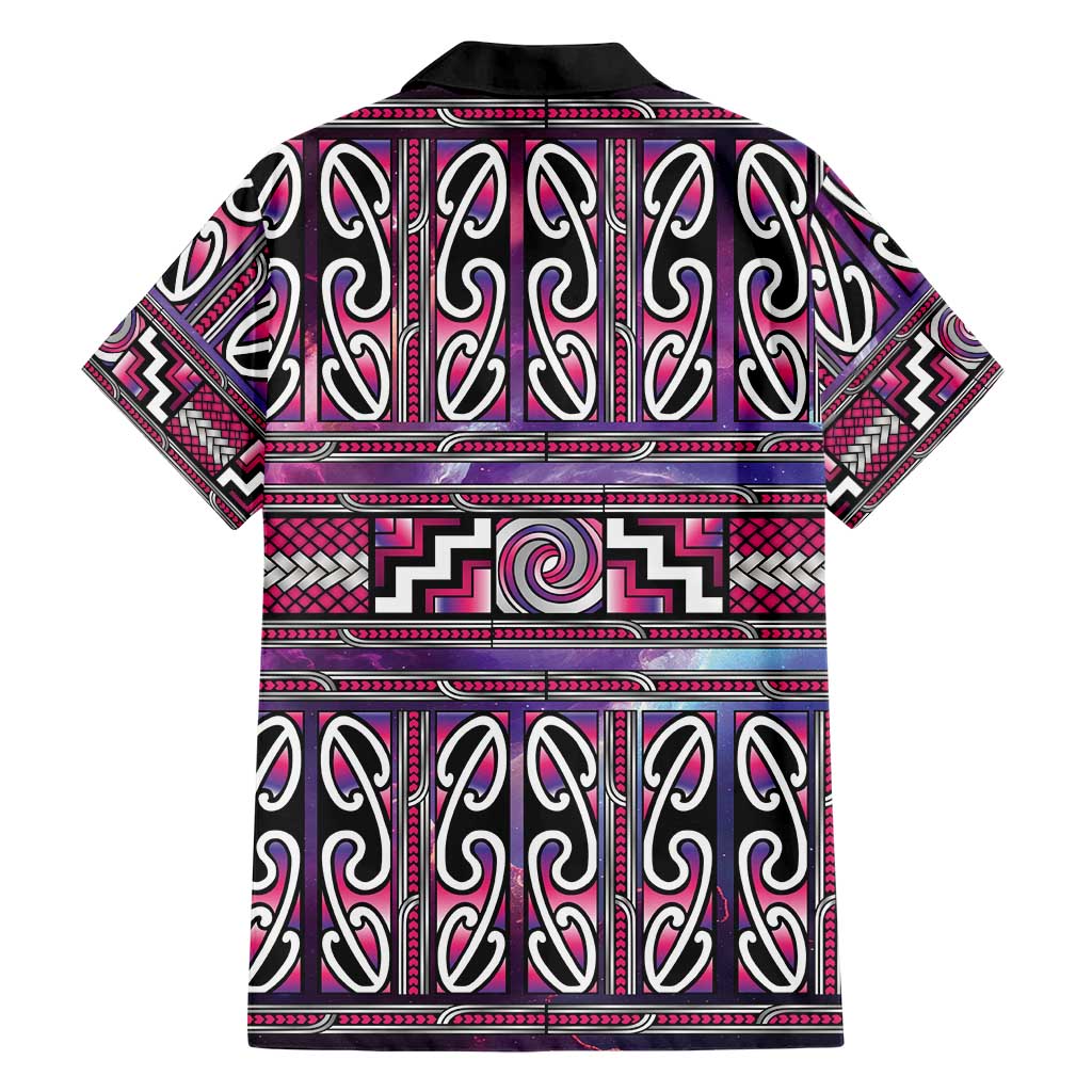 Maori Matariki Family Matching Short Sleeve Bodycon Dress and Hawaiian Shirt Pink Galaxy Aesthetic Koru Art