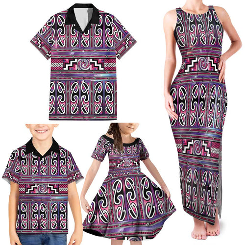 Maori Matariki Family Matching Tank Maxi Dress and Hawaiian Shirt Pink Galaxy Aesthetic Koru Art