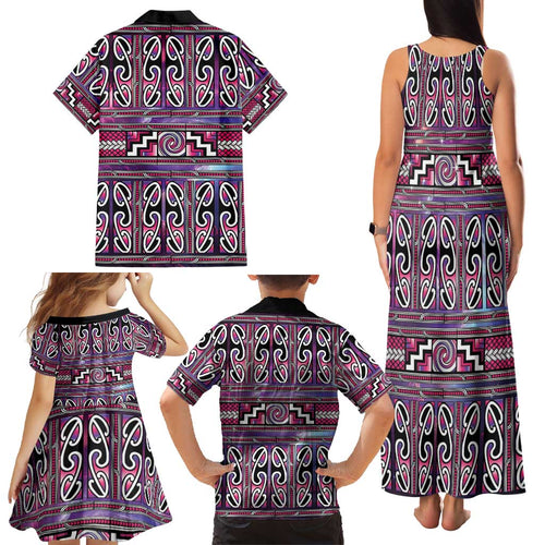 Maori Matariki Family Matching Tank Maxi Dress and Hawaiian Shirt Pink Galaxy Aesthetic Koru Art