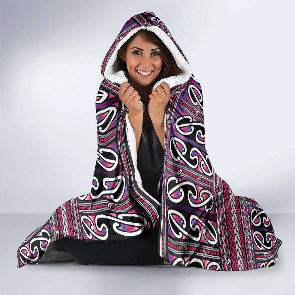 Maori Matariki Hooded Blanket Pink Galaxy Aesthetic Koru Art