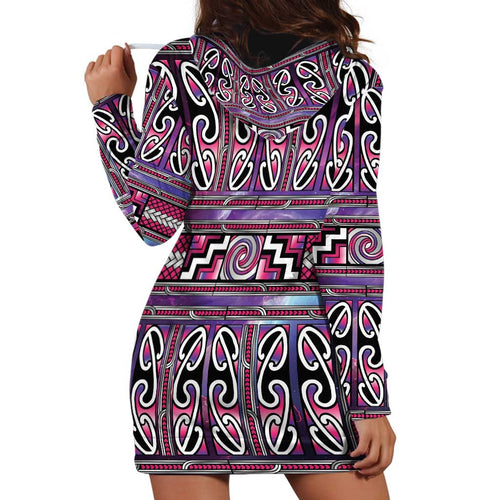 Maori Matariki Hoodie Dress Pink Galaxy Aesthetic Koru Art