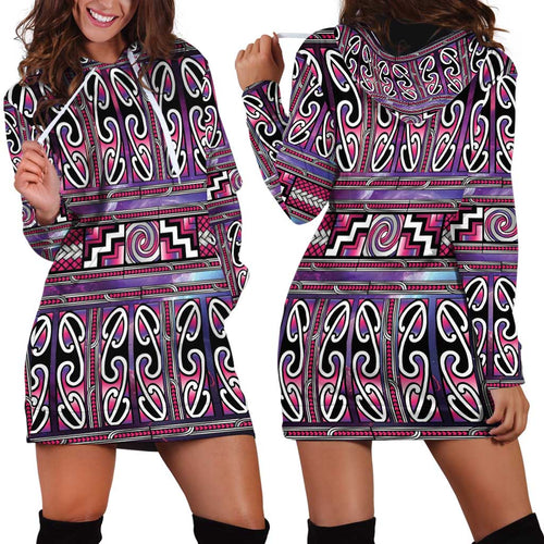 Maori Matariki Hoodie Dress Pink Galaxy Aesthetic Koru Art