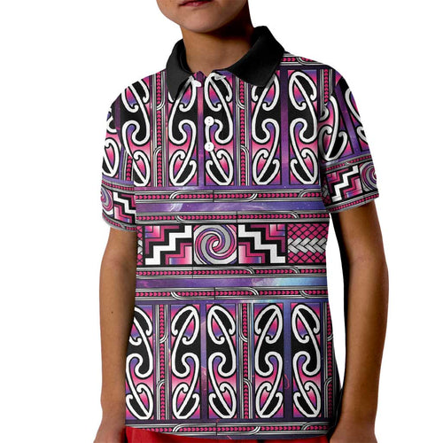 Maori Matariki Kid Polo Shirt Pink Galaxy Aesthetic Koru Art