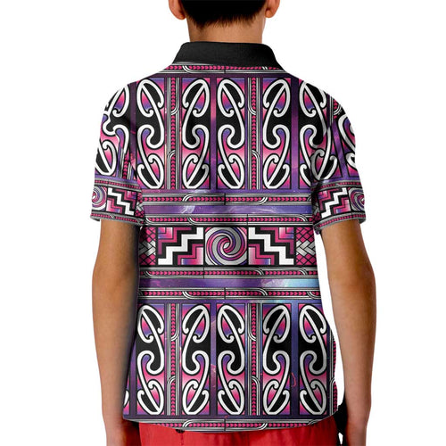 Maori Matariki Kid Polo Shirt Pink Galaxy Aesthetic Koru Art