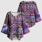 Maori Matariki Kimono Sleeve Blouse Pink Galaxy Aesthetic Koru Art