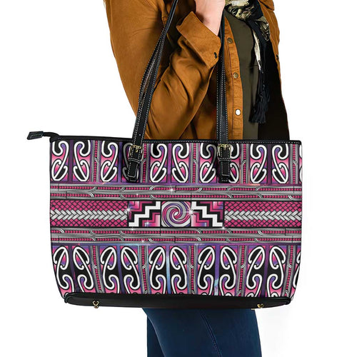 Maori Matariki Leather Tote Bag Pink Galaxy Aesthetic Koru Art