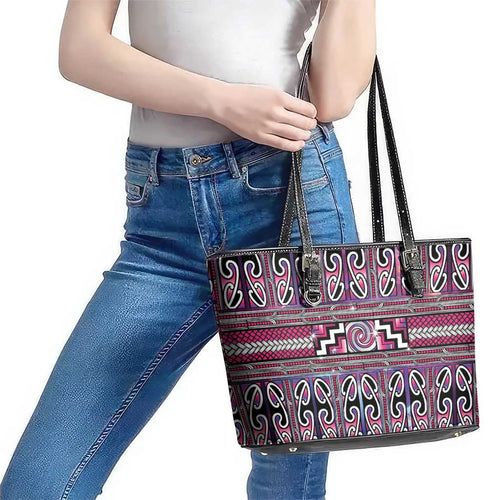 Maori Matariki Leather Tote Bag Pink Galaxy Aesthetic Koru Art