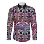 Maori Matariki Long Sleeve Button Shirt Pink Galaxy Aesthetic Koru Art