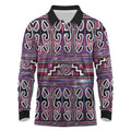 Maori Matariki Long Sleeve Polo Shirt Pink Galaxy Aesthetic Koru Art