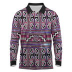 Maori Matariki Long Sleeve Polo Shirt Pink Galaxy Aesthetic Koru Art