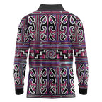 Maori Matariki Long Sleeve Polo Shirt Pink Galaxy Aesthetic Koru Art