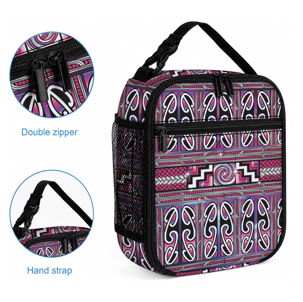 Maori Matariki Lunch Bag Pink Galaxy Aesthetic Koru Art