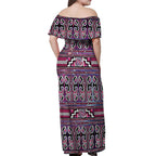 Maori Matariki Off Shoulder Maxi Dress Pink Galaxy Aesthetic Koru Art