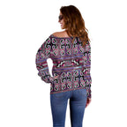 Maori Matariki Off Shoulder Sweater Pink Galaxy Aesthetic Koru Art