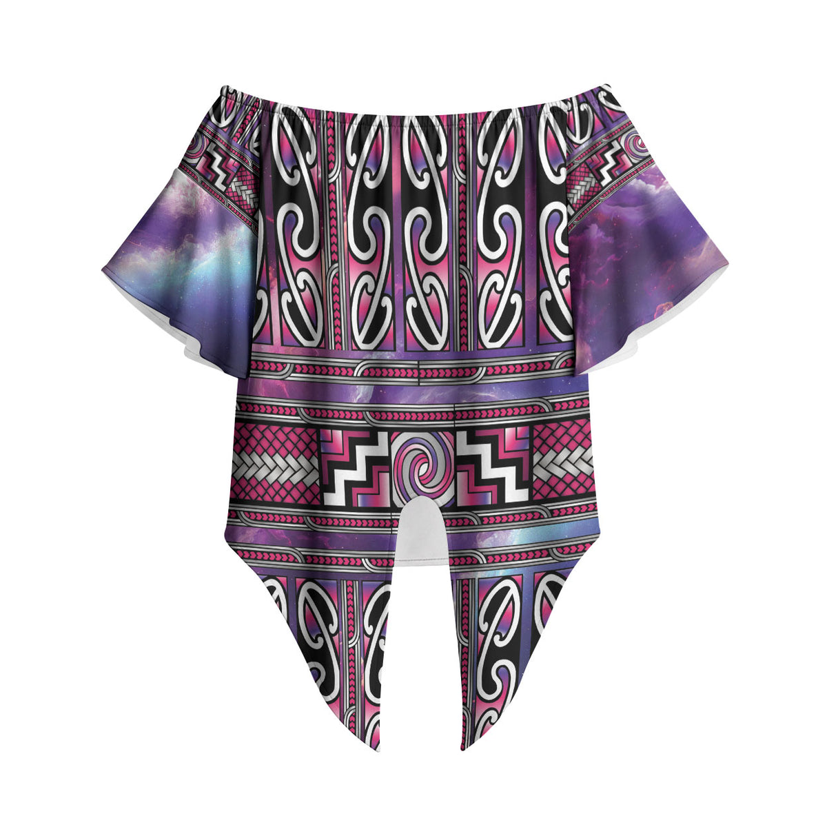Maori Matariki Off Shoulder Wrap Waist Top Pink Galaxy Aesthetic Koru Art