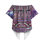 Maori Matariki Off Shoulder Wrap Waist Top Pink Galaxy Aesthetic Koru Art