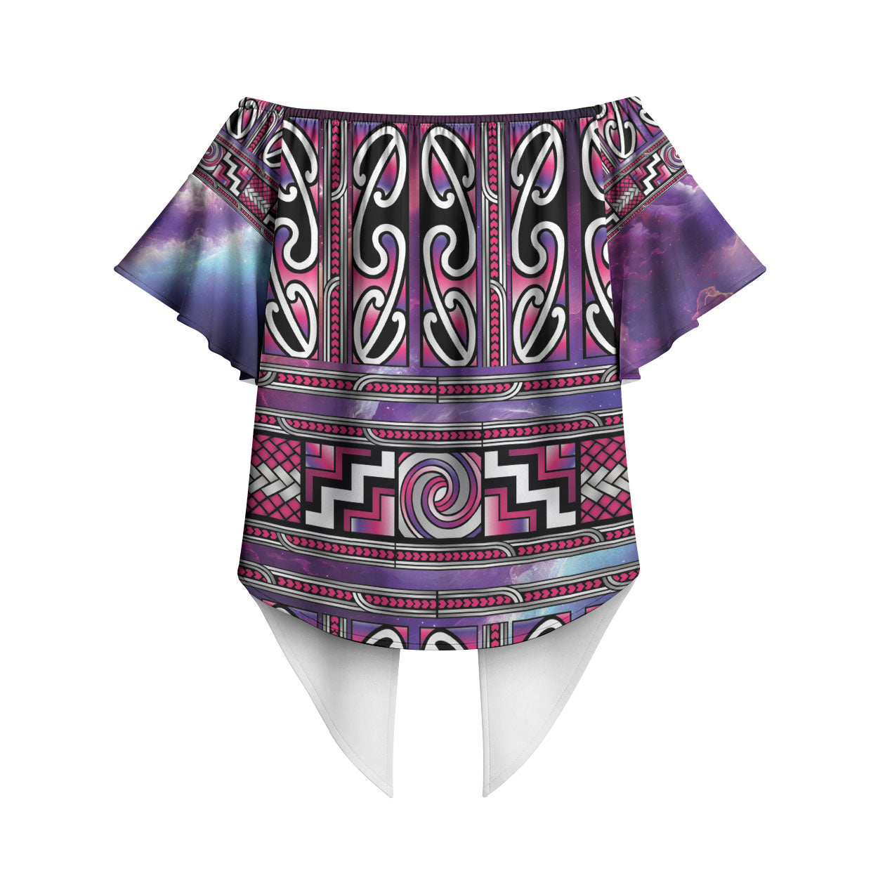 Maori Matariki Off Shoulder Wrap Waist Top Pink Galaxy Aesthetic Koru Art