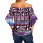 Maori Matariki Off Shoulder Wrap Waist Top Pink Galaxy Aesthetic Koru Art