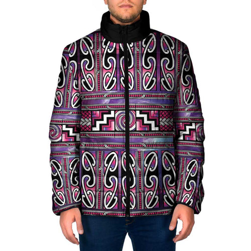 Maori Matariki Padded Jacket Pink Galaxy Aesthetic Koru Art