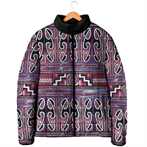 Maori Matariki Padded Jacket Pink Galaxy Aesthetic Koru Art