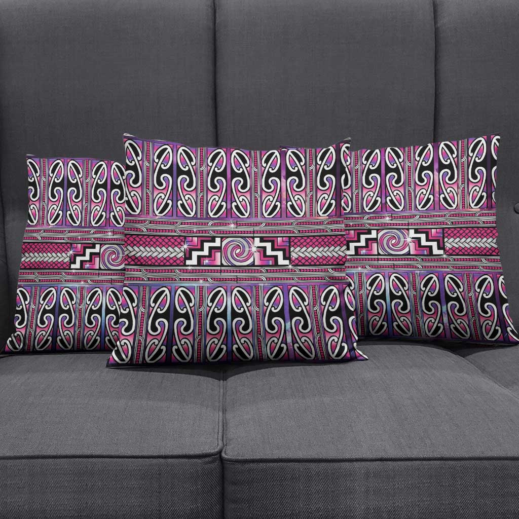 Maori Matariki Pillow Cover Pink Galaxy Aesthetic Koru Art