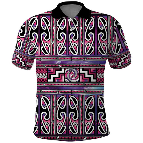 Maori Matariki Polo Shirt Pink Galaxy Aesthetic Koru Art