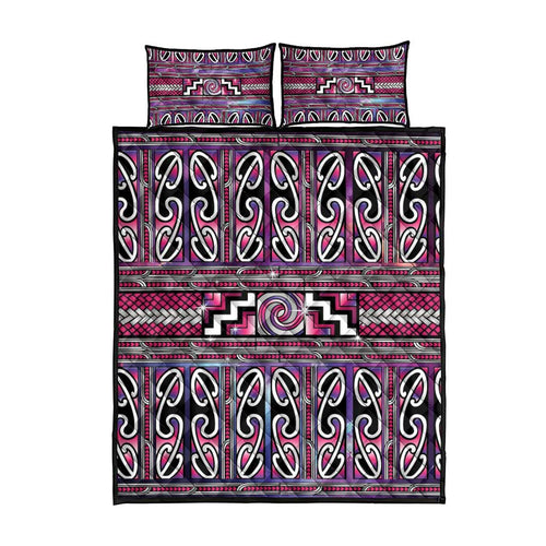 Maori Matariki Quilt Bed Set Pink Galaxy Aesthetic Koru Art