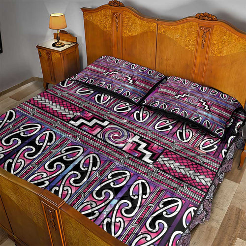 Maori Matariki Quilt Bed Set Pink Galaxy Aesthetic Koru Art