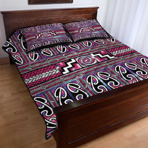 Maori Matariki Quilt Bed Set Pink Galaxy Aesthetic Koru Art