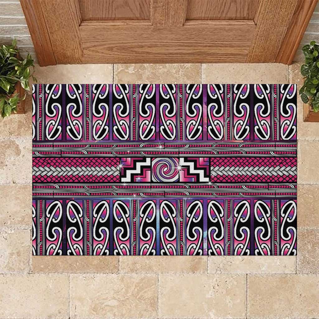 Maori Matariki Rubber Doormat Pink Galaxy Aesthetic Koru Art