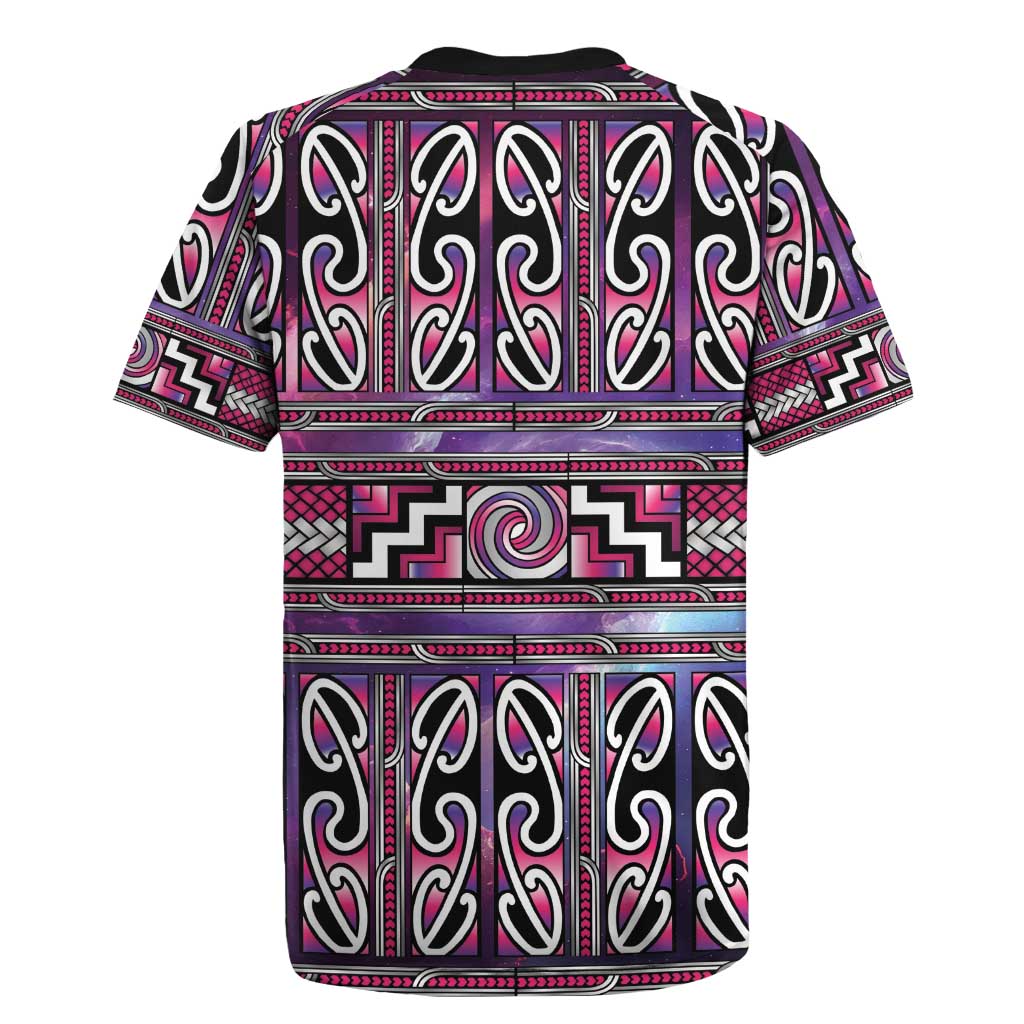Maori Matariki Rugby Jersey Pink Galaxy Aesthetic Koru Art