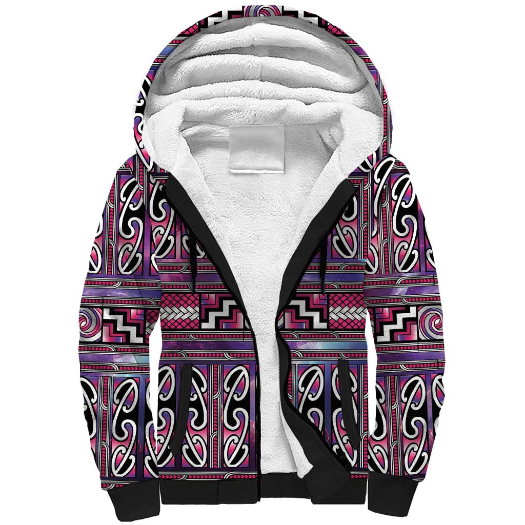 Maori Matariki Sherpa Hoodie Pink Galaxy Aesthetic Koru Art