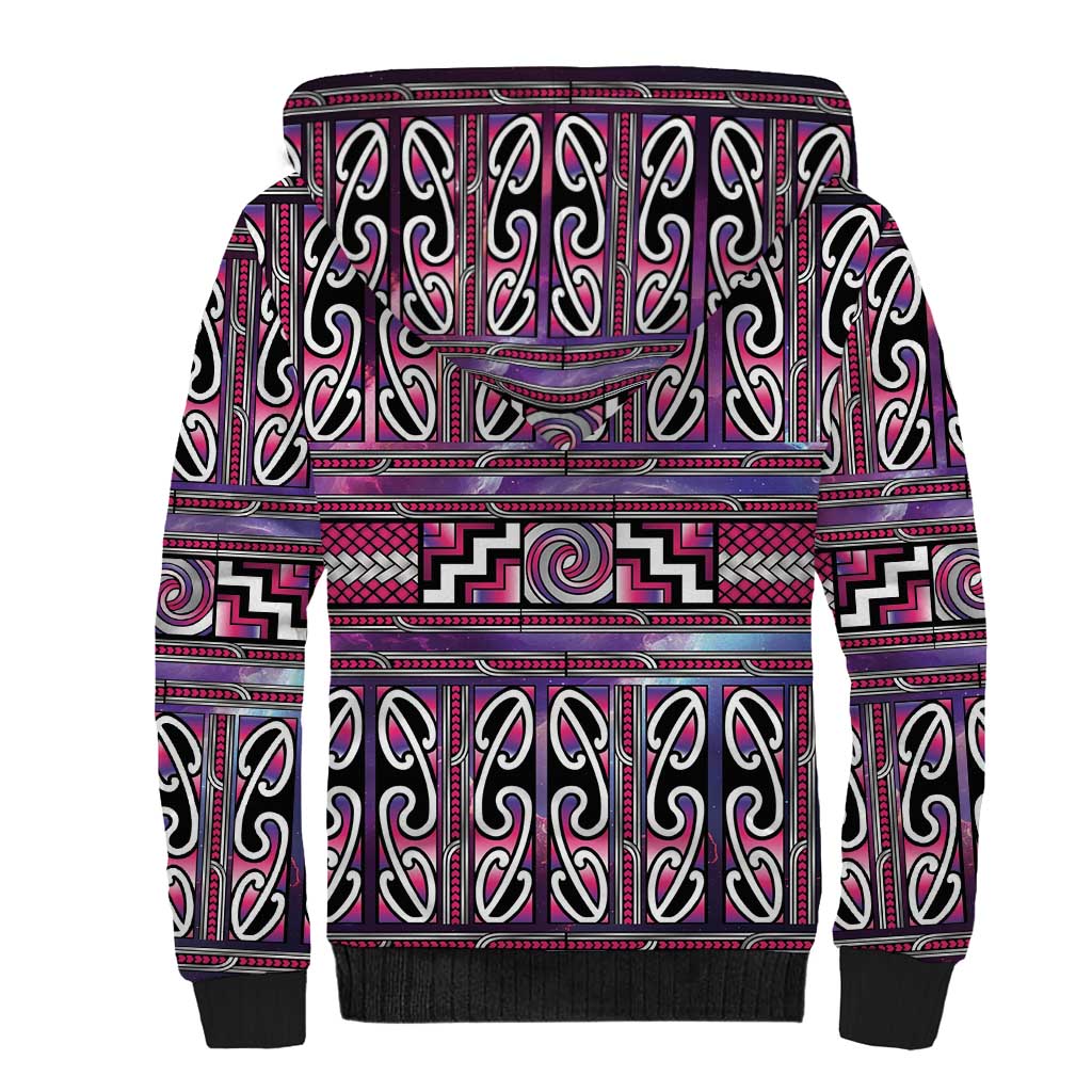 Maori Matariki Sherpa Hoodie Pink Galaxy Aesthetic Koru Art