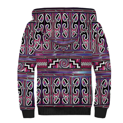 Maori Matariki Sherpa Hoodie Pink Galaxy Aesthetic Koru Art