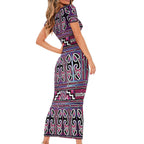 Maori Matariki Short Sleeve Bodycon Dress Pink Galaxy Aesthetic Koru Art
